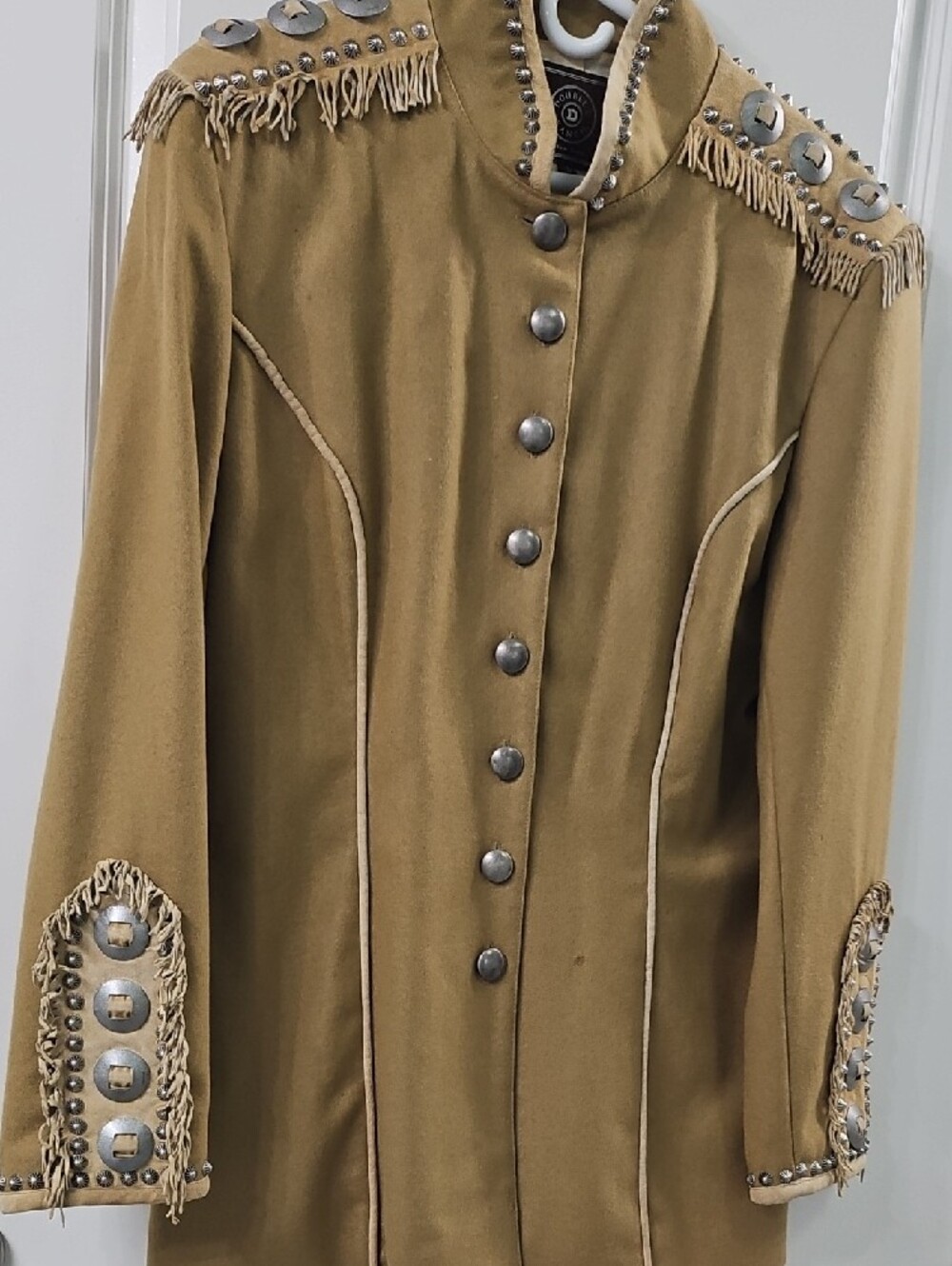 Double D Ranch Camel Fringe & Stud Military Pea Coat - Picture 7 of 7